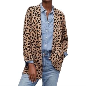 J.Crew Sophie Open Front Leopard Print Knit Blazer Cardigan Jacket Merino Wool S